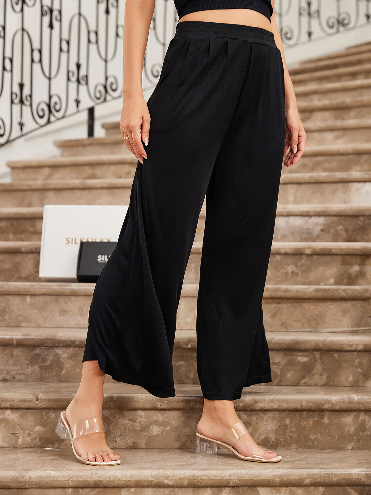 Women's Silk Knitted Wide Leg Cropped Pants
