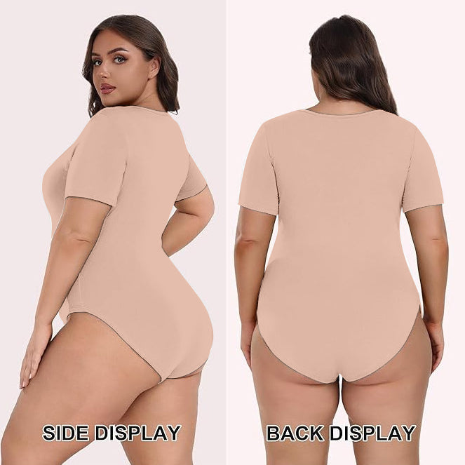 ChicHero Nude Square Neck Short Sleeve T Shirt Bodysuit