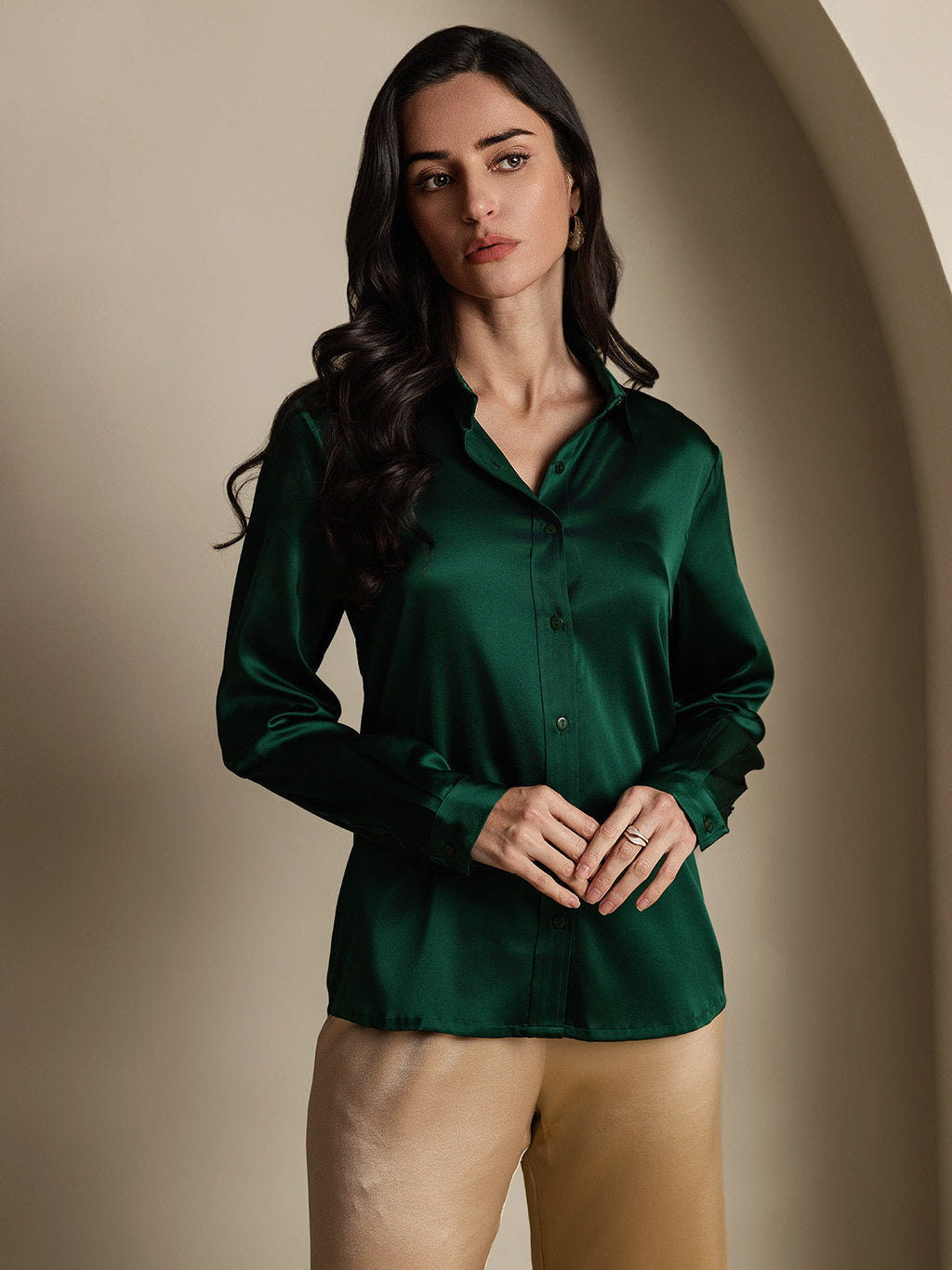 19Momme Silk Long Sleeve Lapel Collar Women's Shirt