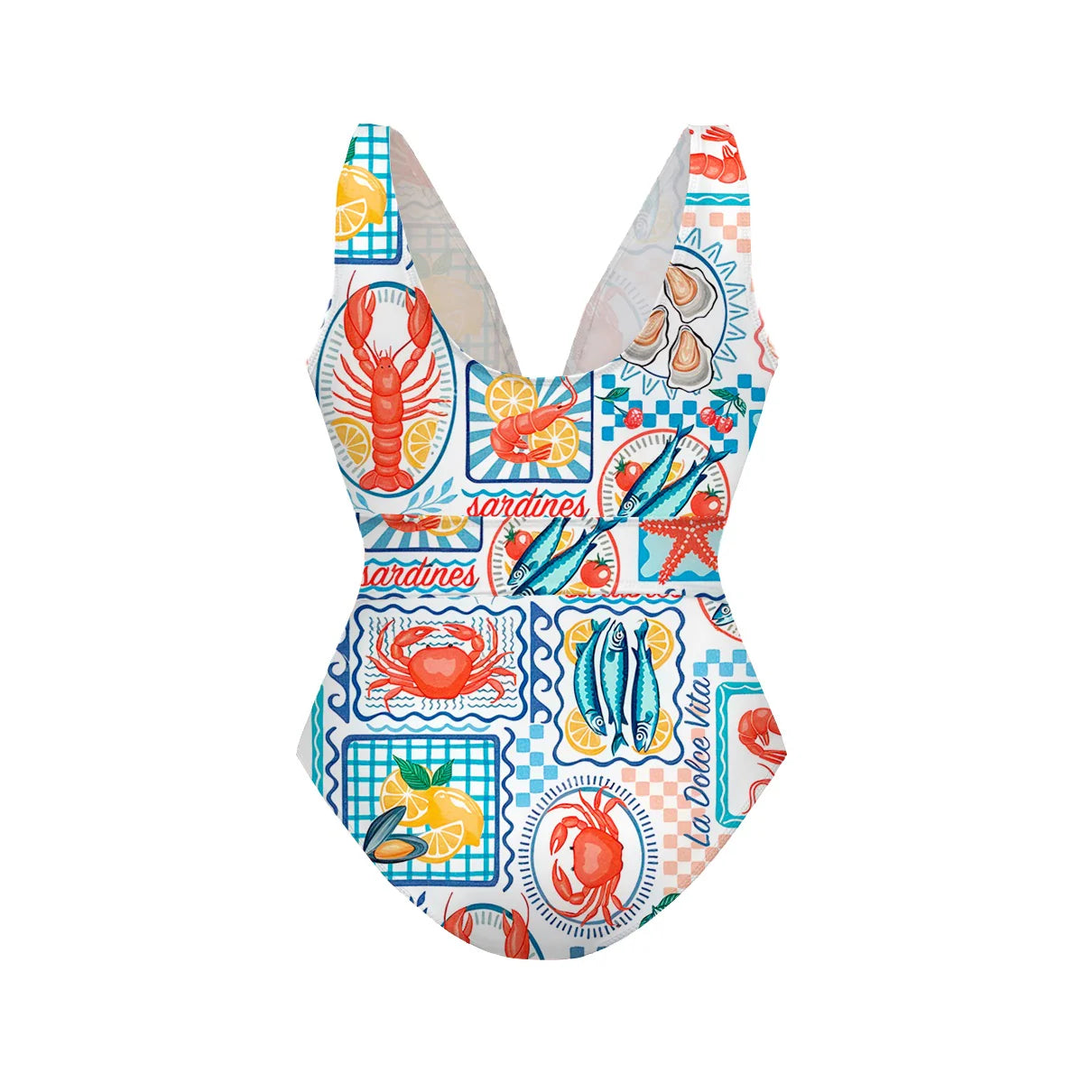 Ocean-Inspired Retro Sardine & Lobster One-Piece Swimsuit&Pants