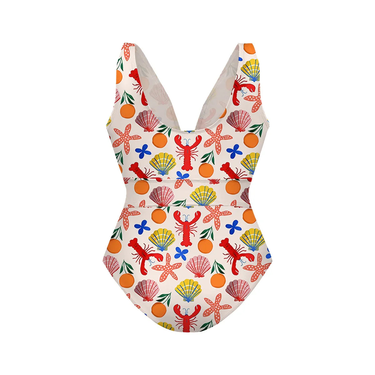 Tropical Seafood Lobster & Shell Pattern One-Piece Swimsuit&Pants