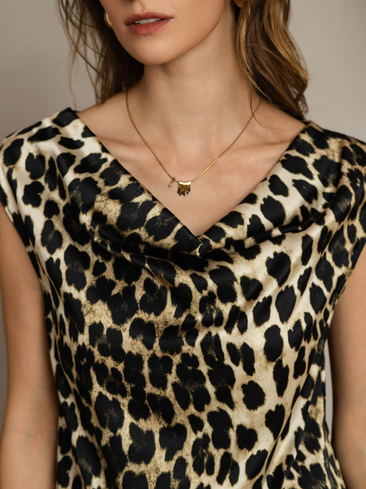 19Momme Silk Cowl Neck Cap Sleeve Blouse