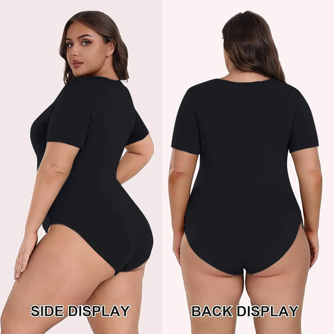 ChicHero Black Square Neck Short Sleeve T Shirt Bodysuit