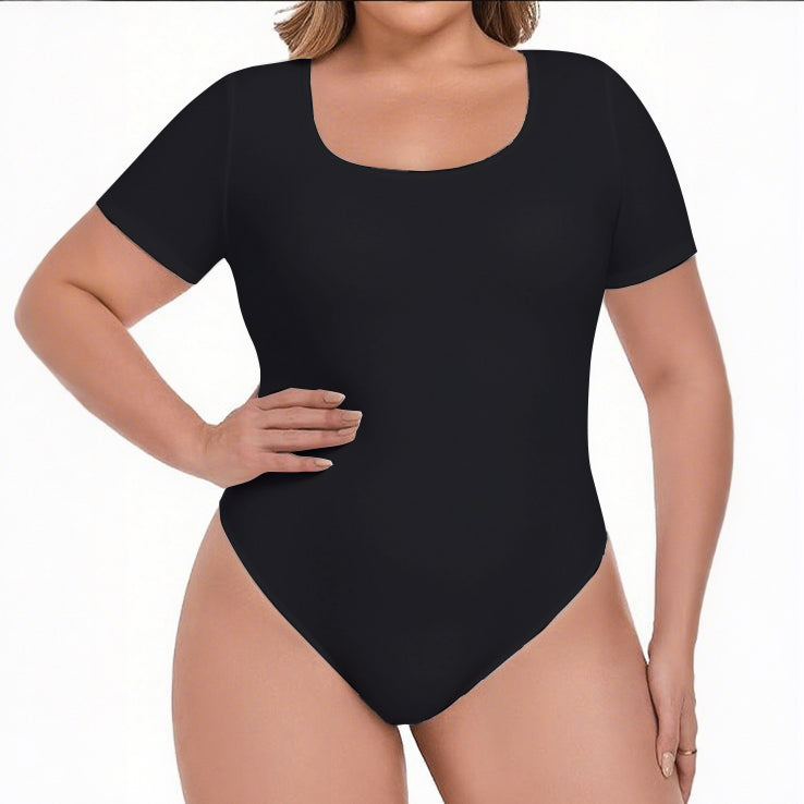 ChicHero Black Square Neck Short Sleeve T Shirt Bodysuit