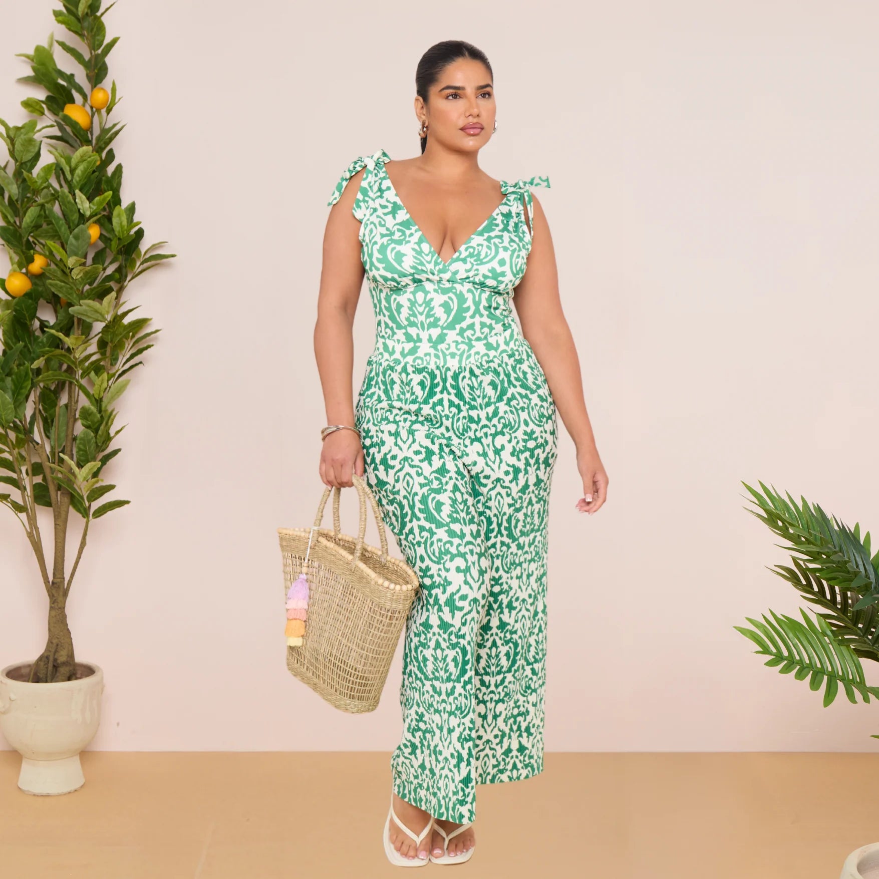 Green Boho Breeze Floral Tie-shoulder One Piece Swimsuit&Skirt&Pants