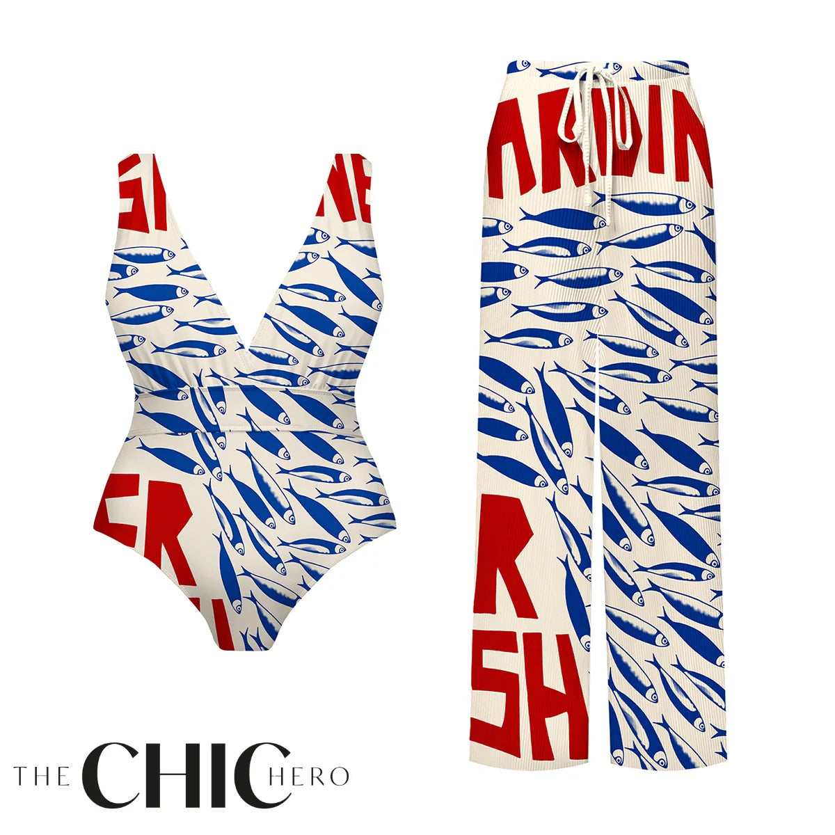 Pop Art Sea Vibes Sardine One-Piece Swimsuit&Pants