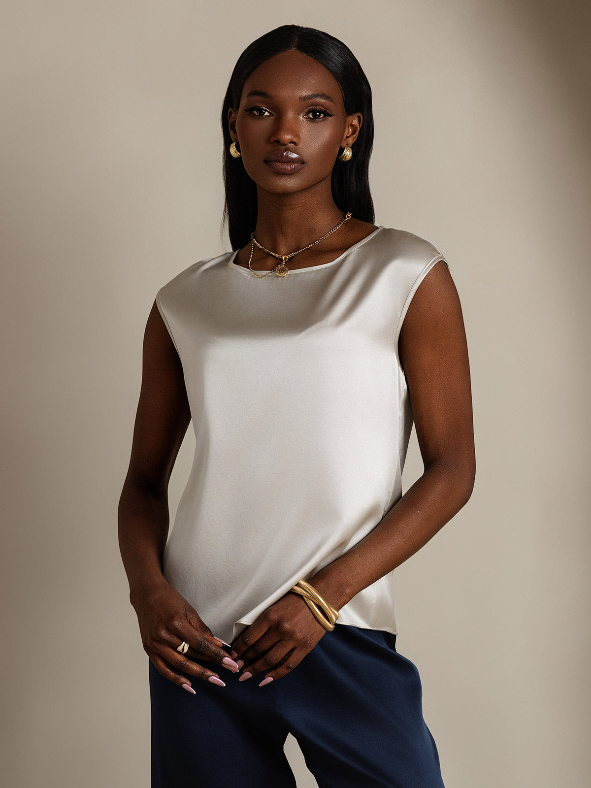 19Momme Silk Cap Sleeve Tank Top