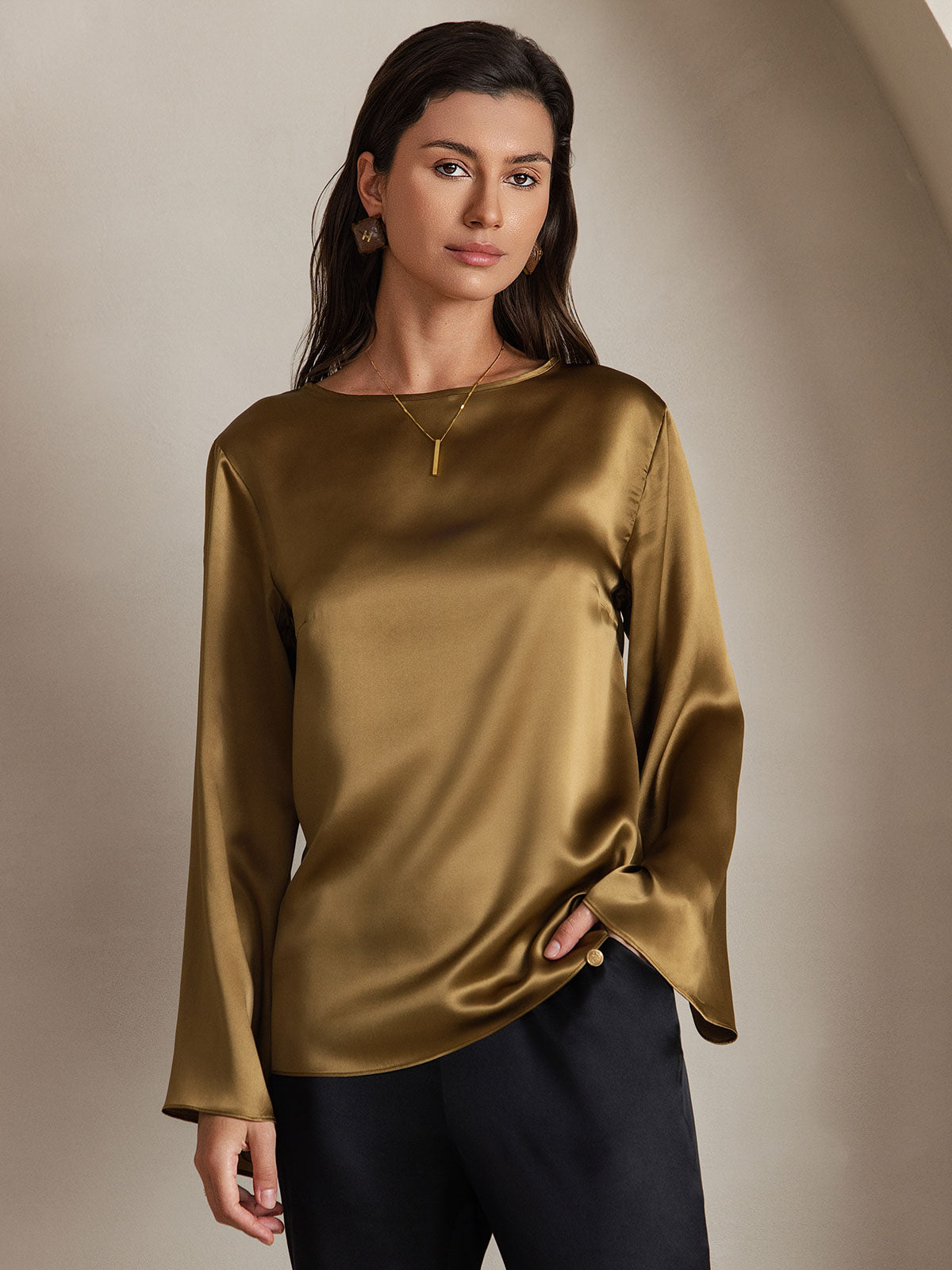 19Momme Silk Long-sleeved Blouse