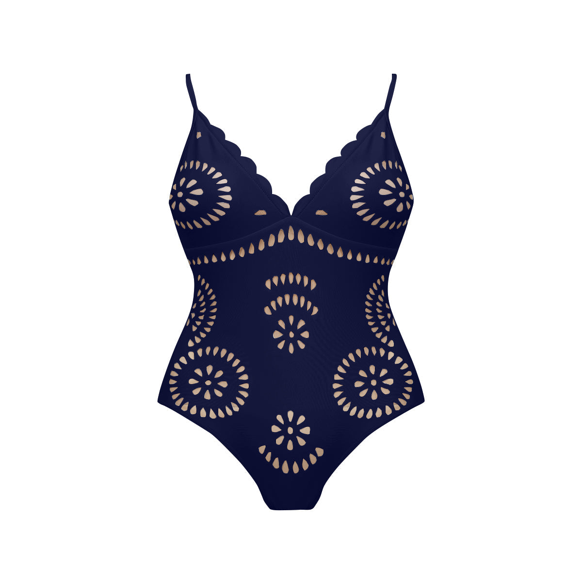 Blue Scalloped Hollow Sexy One-Piece Swimsuit&Skirt
