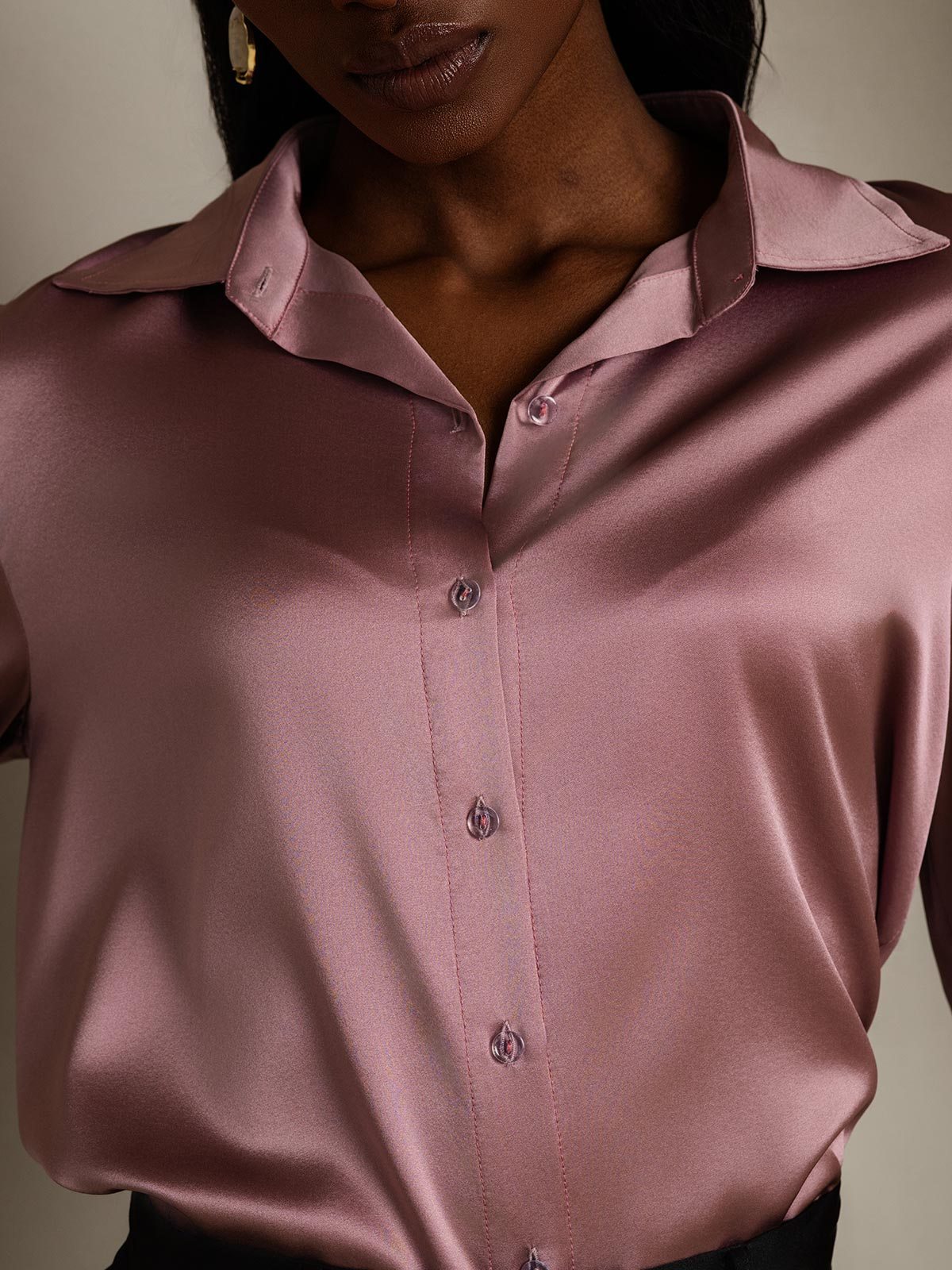 19Momme Silk 3/4 Sleeve Lapel Collar Women's Shirt with Button Up Design