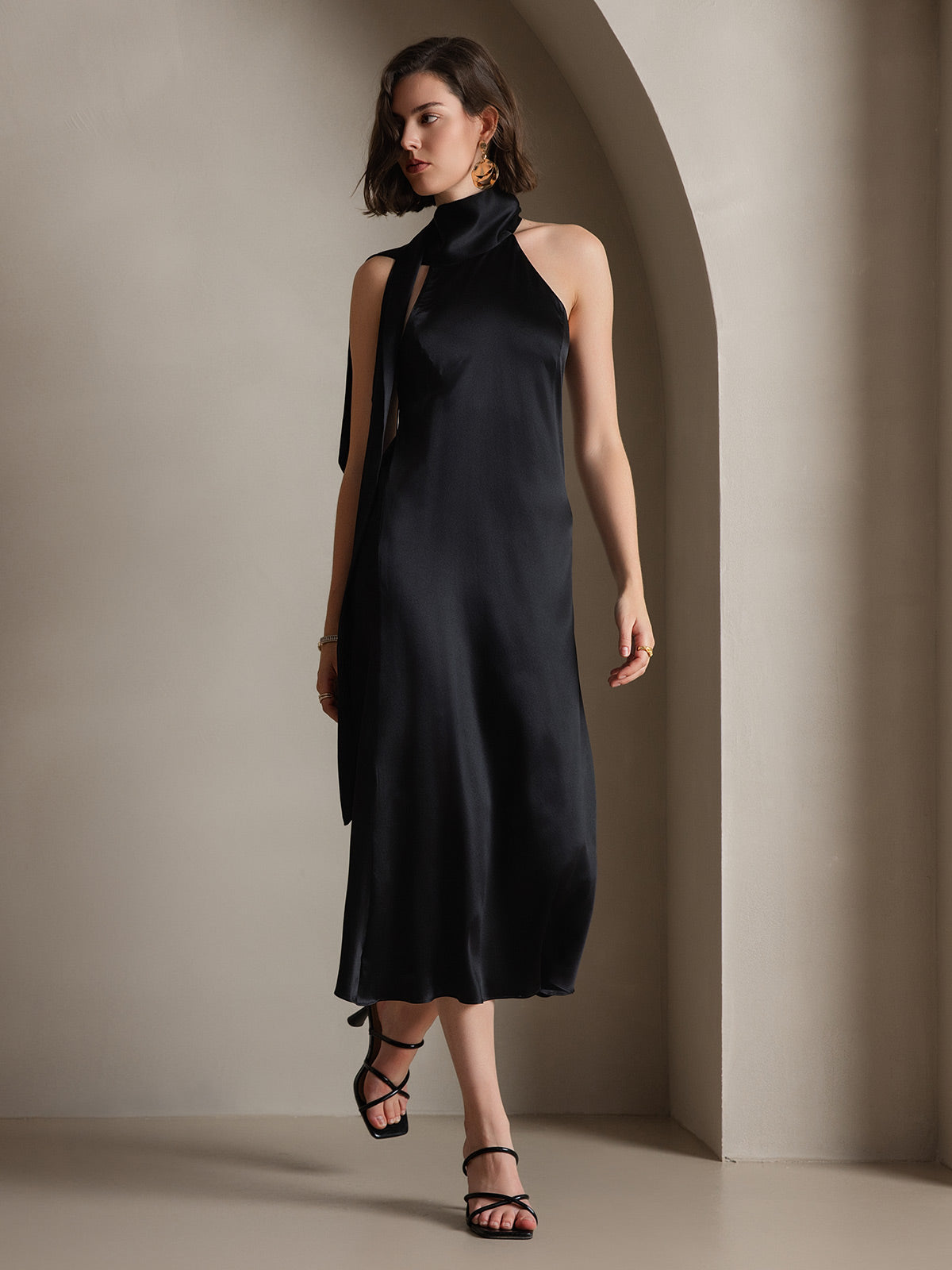 19Momme Silk Tie Neck Dress