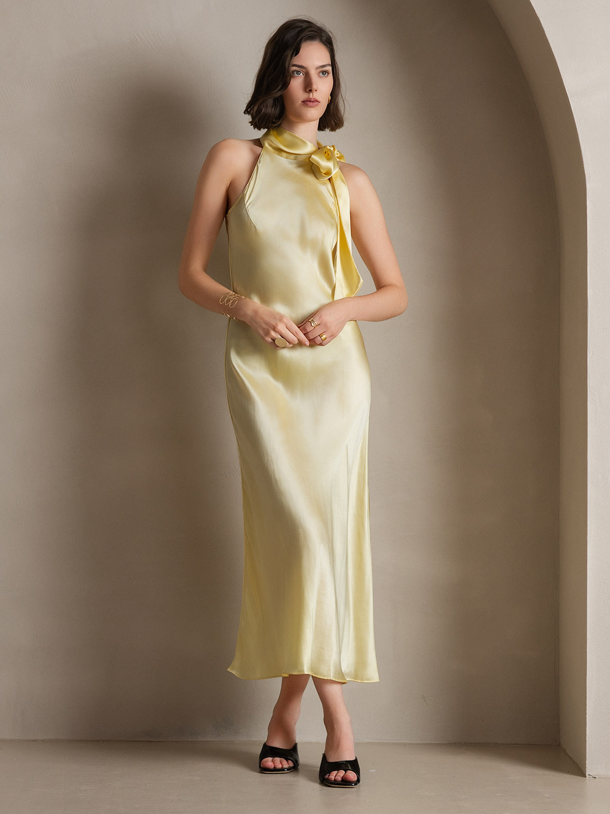 19Momme Silk Tie Neck Dress