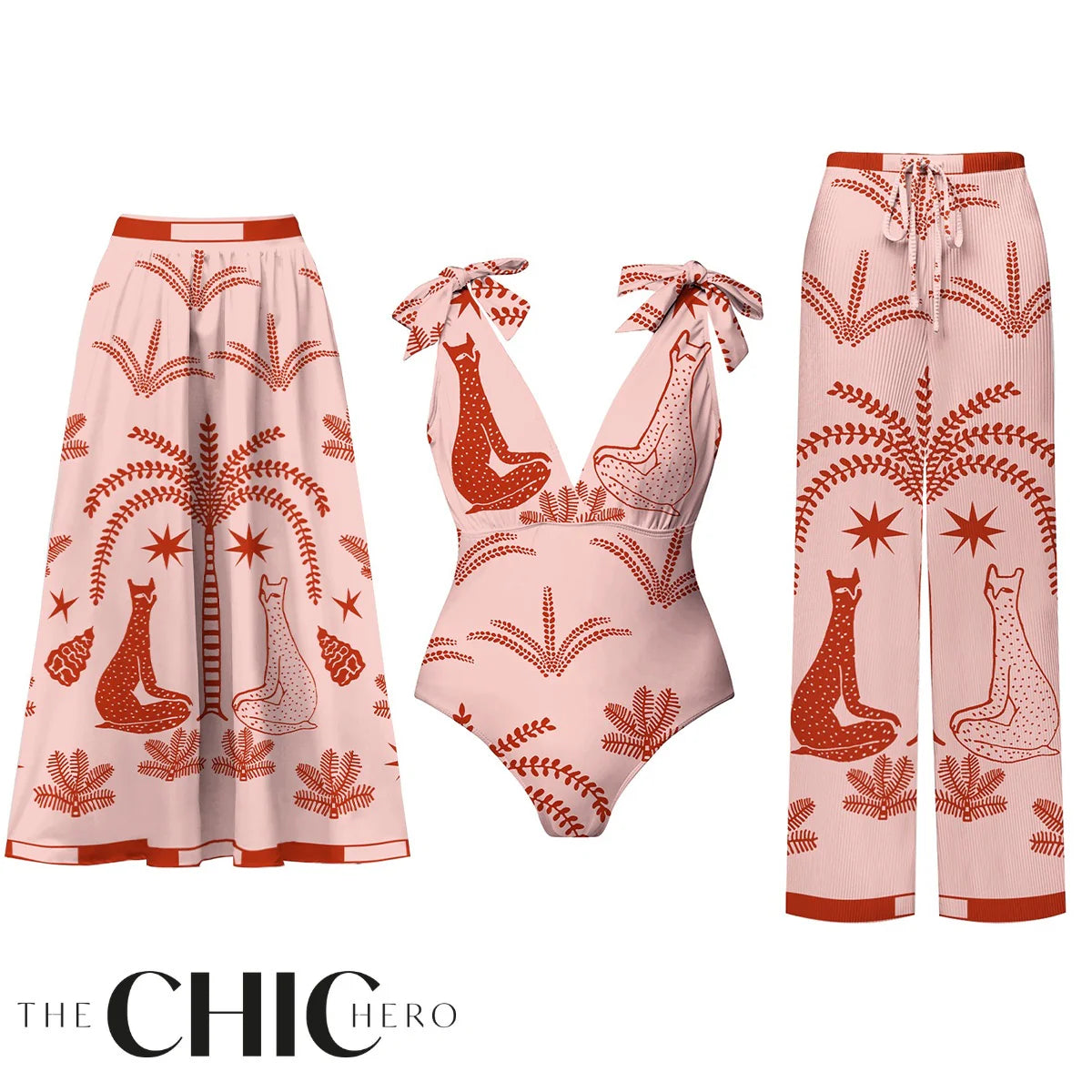 Boho Safari Animal & Palm Tree One-Piece Swimsuit&Skirt&Pants