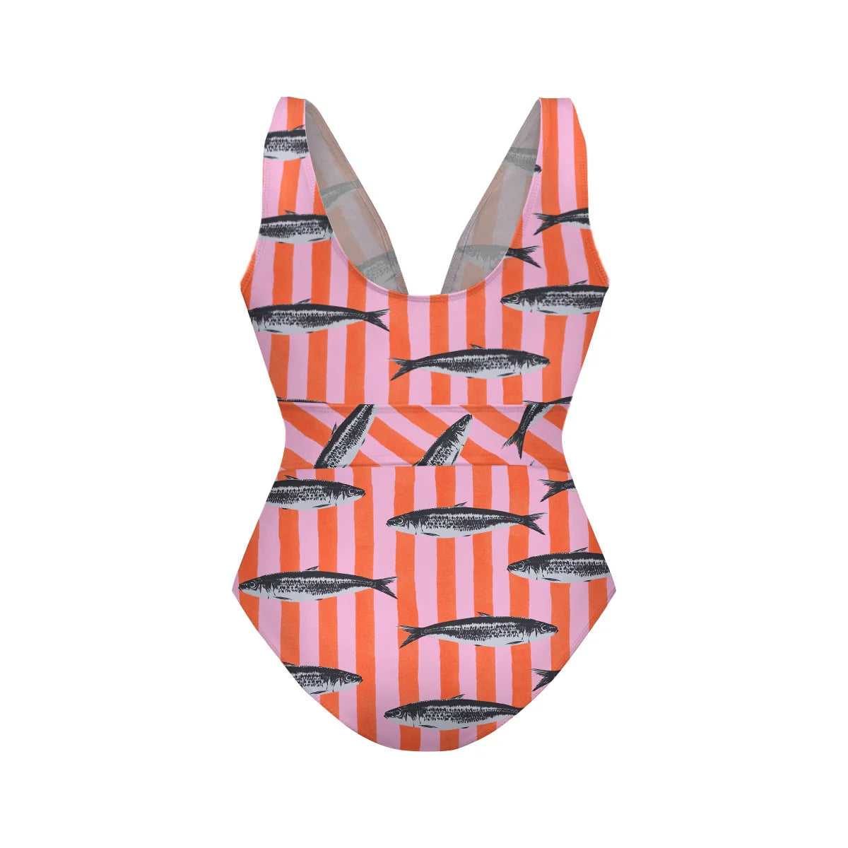 V Neck Retro Striped Sardine Print Swimsuit&Skirt&Pants