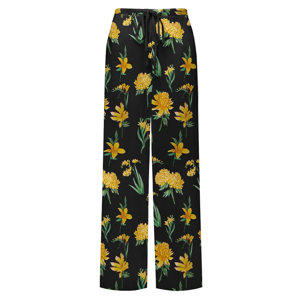 Yellow Floral Print One-Piece Swimsuit&Pants
