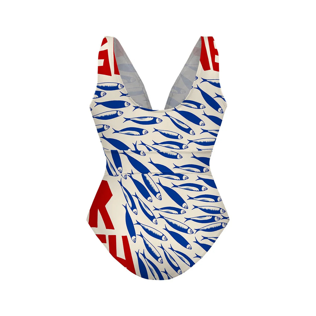 Pop Art Sea Vibes Sardine One-Piece Swimsuit&Skirt