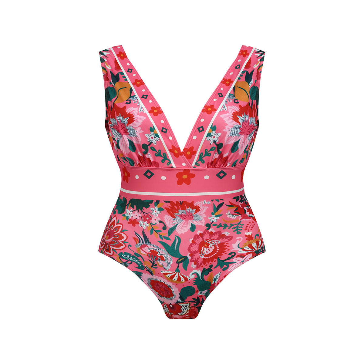 Pink Elegant Floral Patterns 3-Piece Set Swimsuit&Skirt
