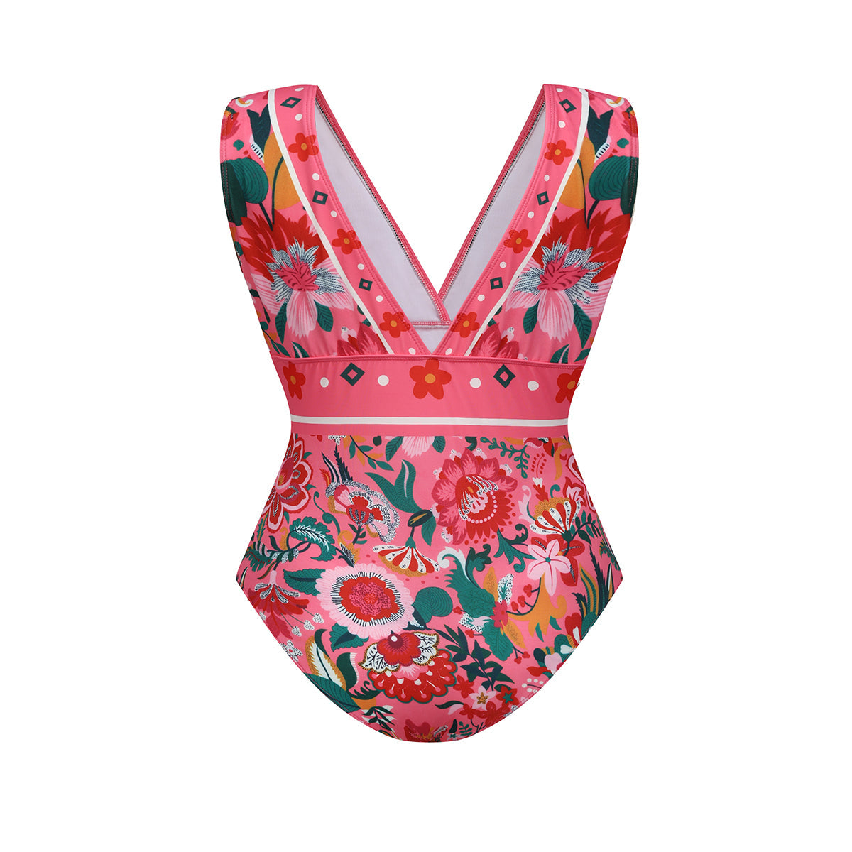Pink Elegant Floral Patterns 3-Piece Set Swimsuit&Skirt