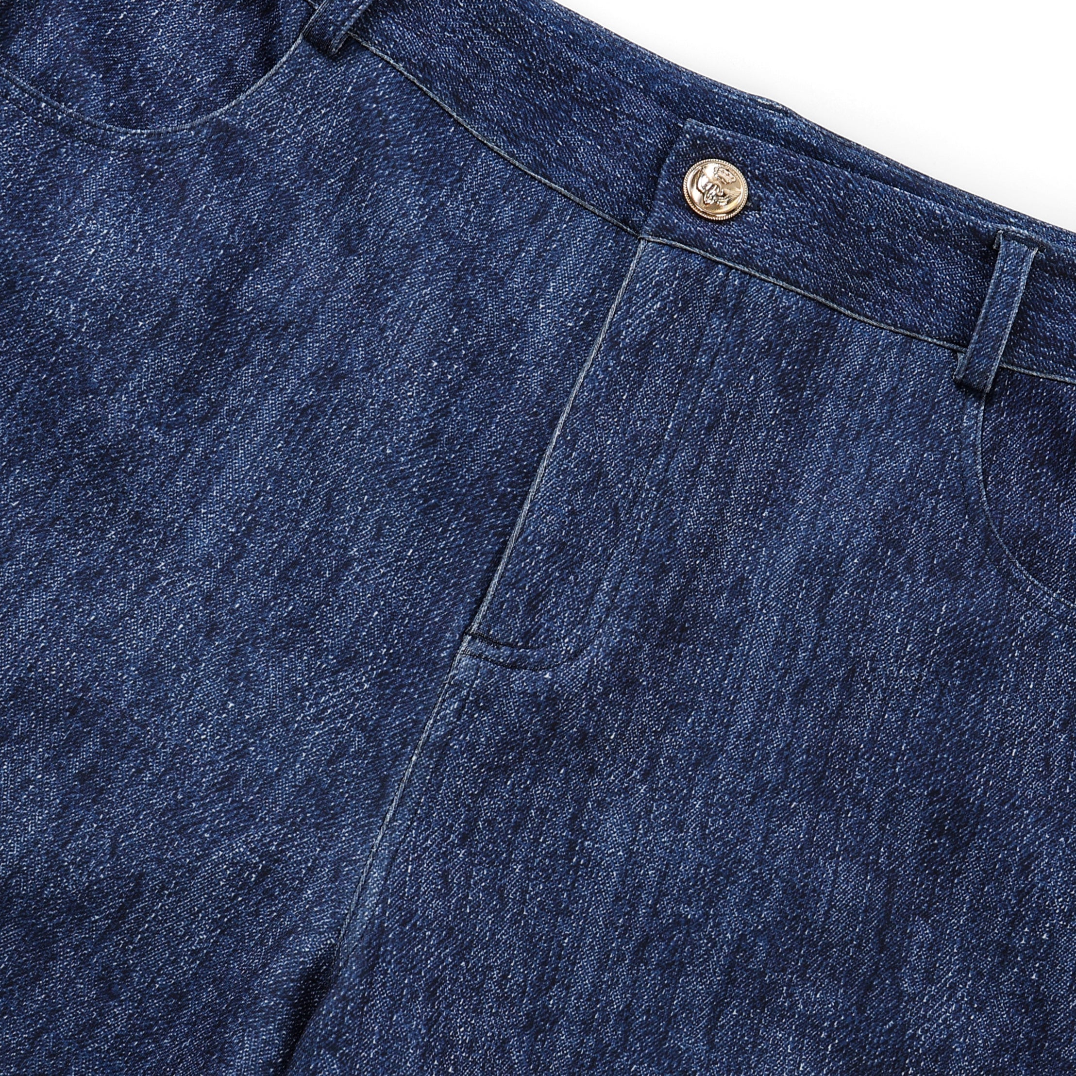 Dark Blue High-Waisted Light Wash Wide-Leg Denim Pants