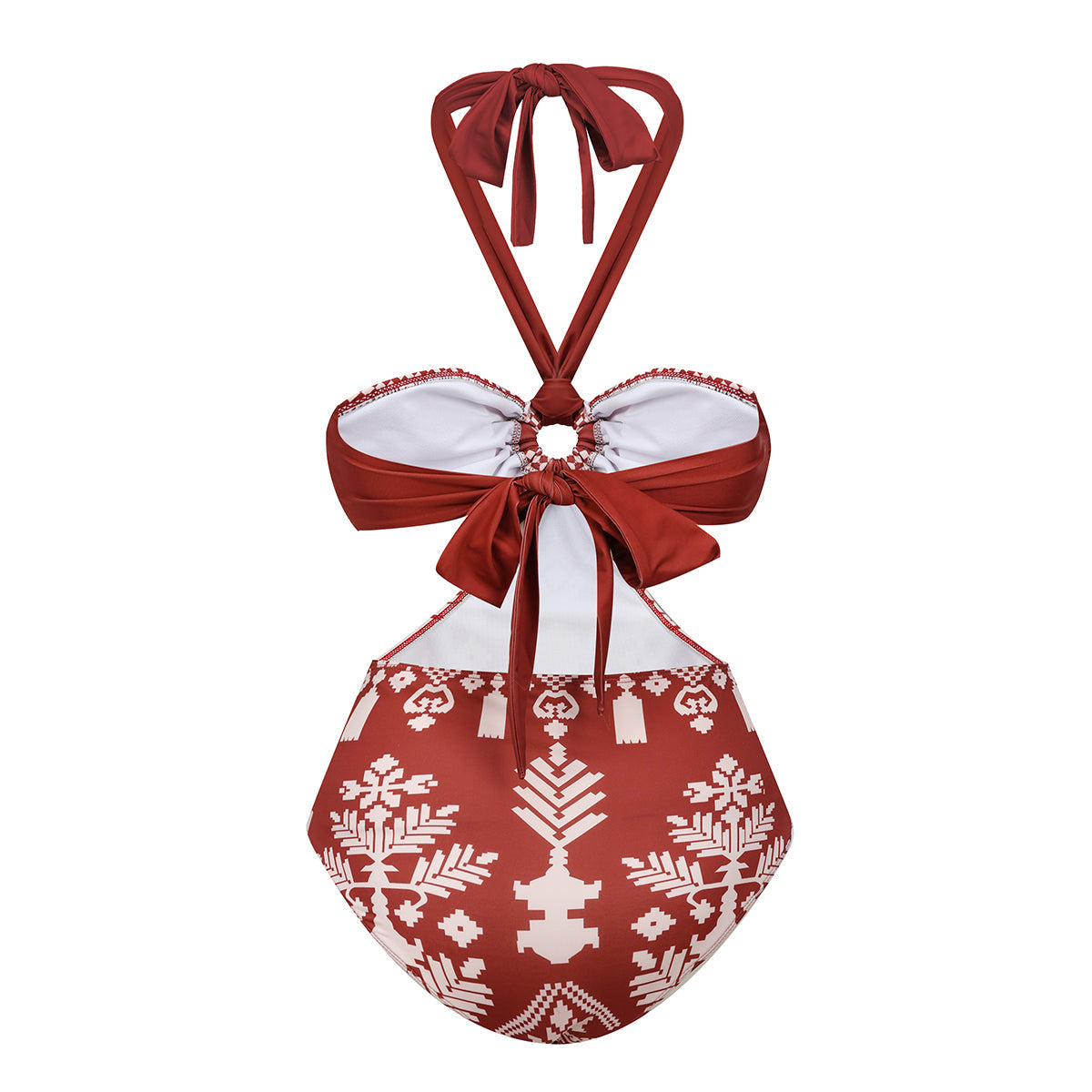 Boho Ethnic Floral Patterned Halter One-Piece Swimsuit&Skirt