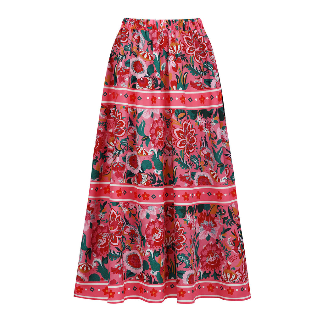Pink Elegant Floral Patterns 3-Piece Set Swimsuit&Skirt