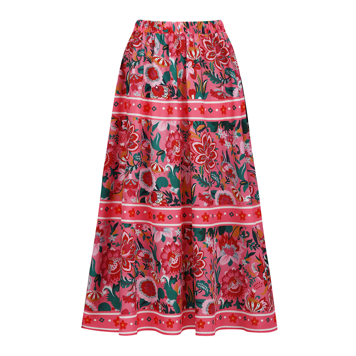Pink Elegant Floral Patterns 3-Piece Set Swimsuit&Skirt