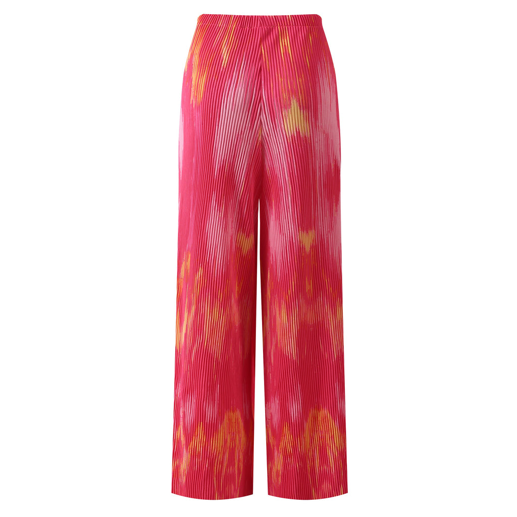 Tie-dye Abstract Print Wide-Leg Drawstring Pants Palazzo Pleated Pants