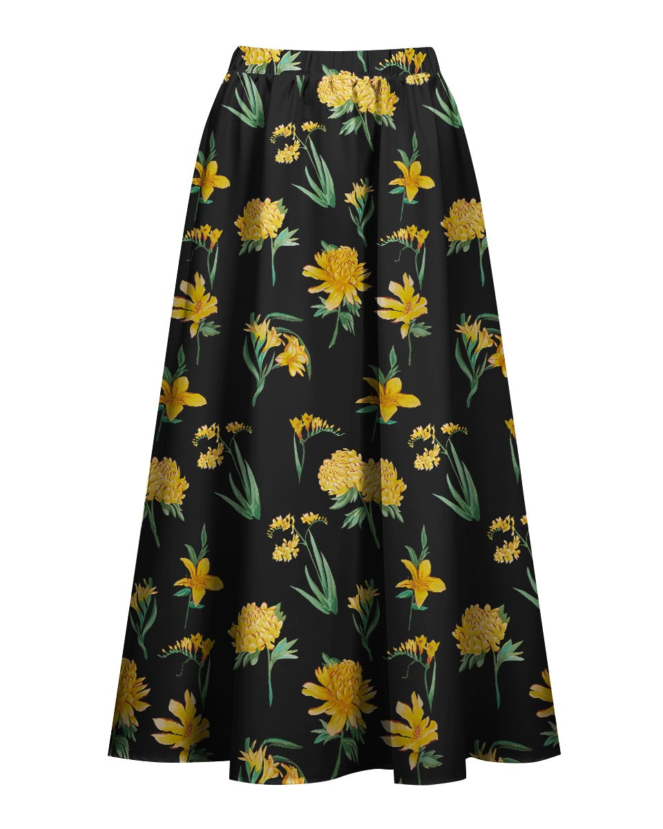 Yellow Floral Print One-Piece Swimsuit&Skirt