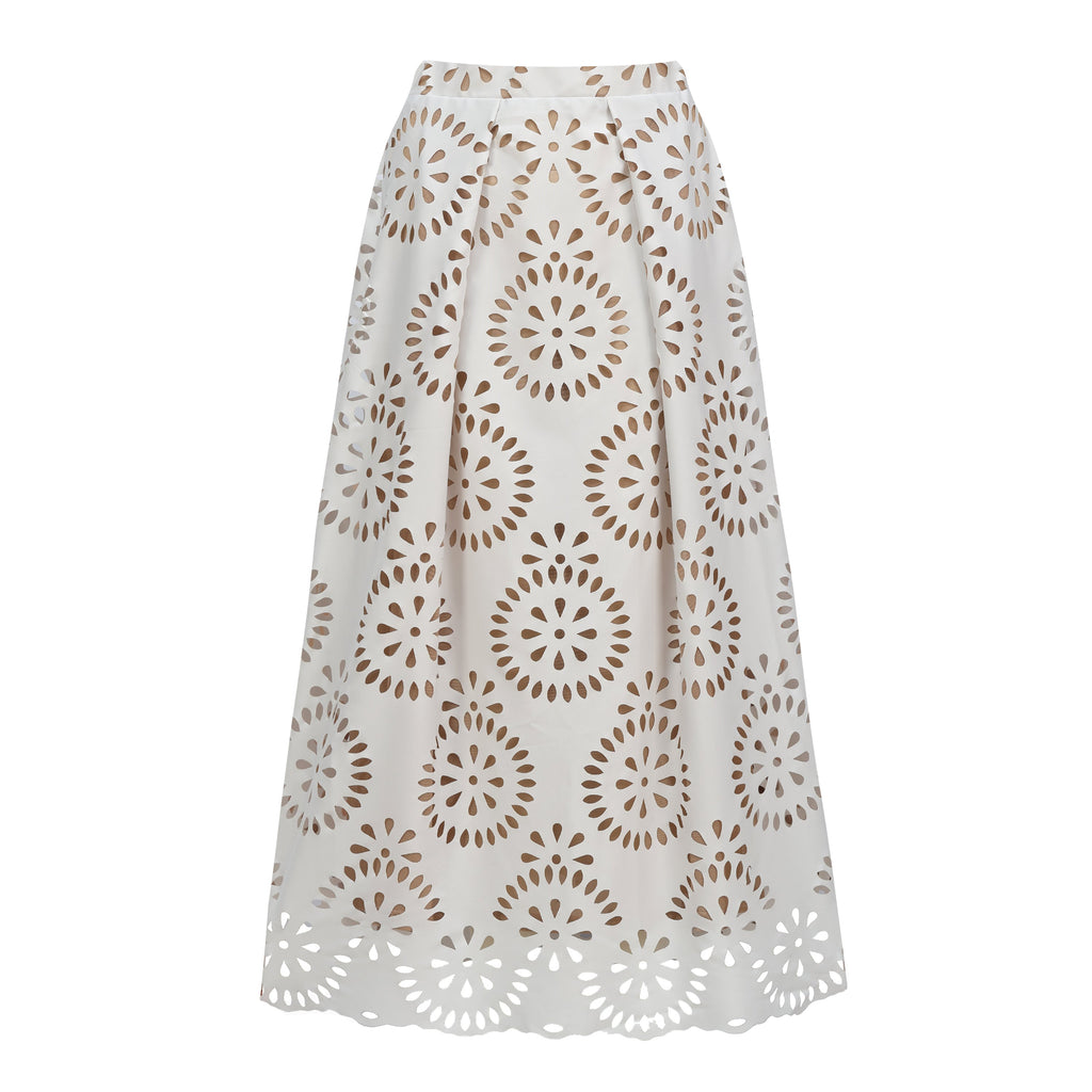 White Scalloped Hollow Sexy One-Piece Swimsuit&Skirt