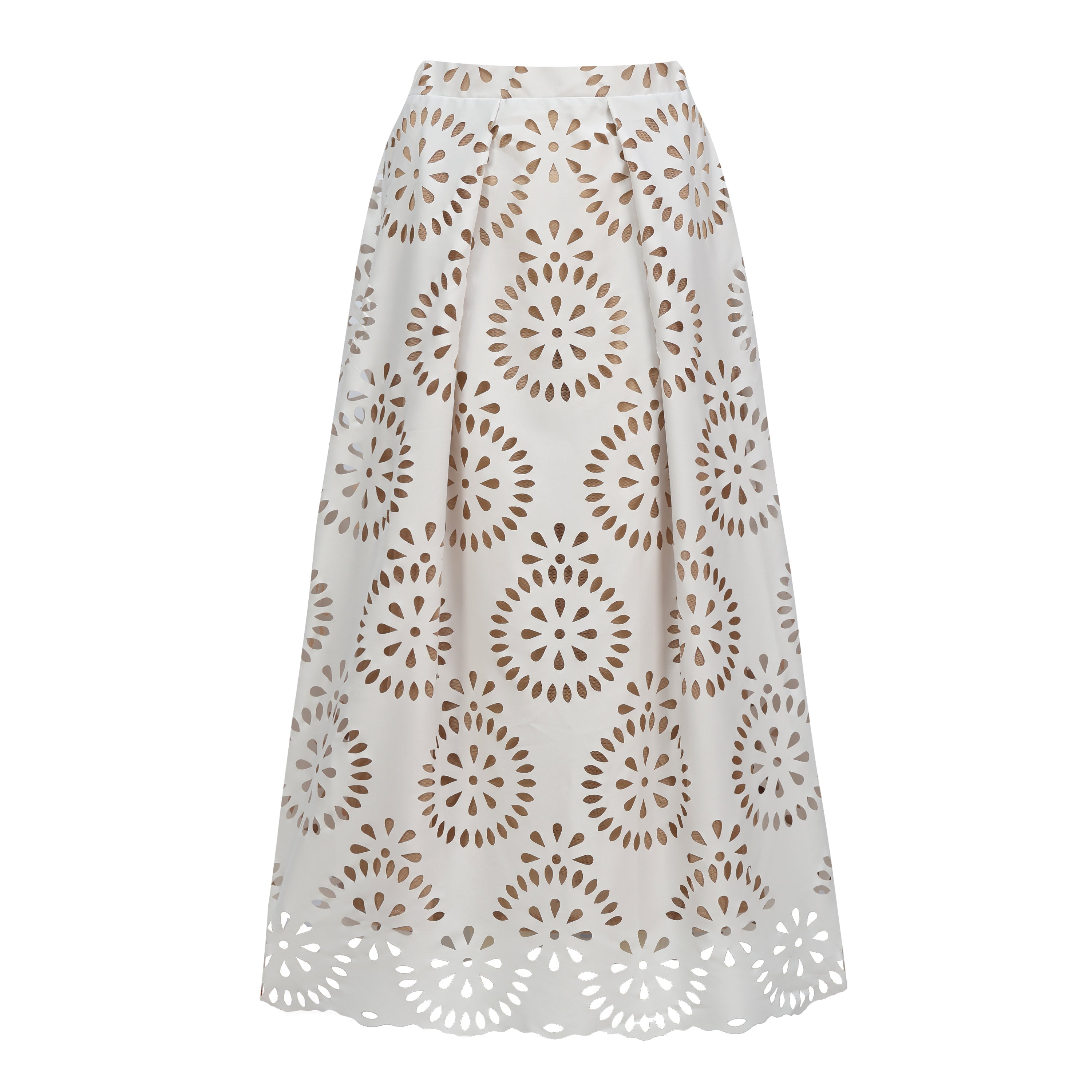 White Scalloped Hollow Sexy One-Piece Swimsuit&Skirt