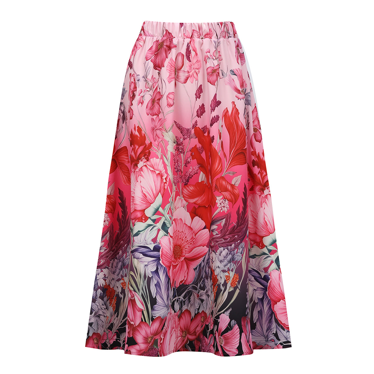 Pink Floral Patterned Ruffled Sleeves One-Piece Swimsuit&Skirt