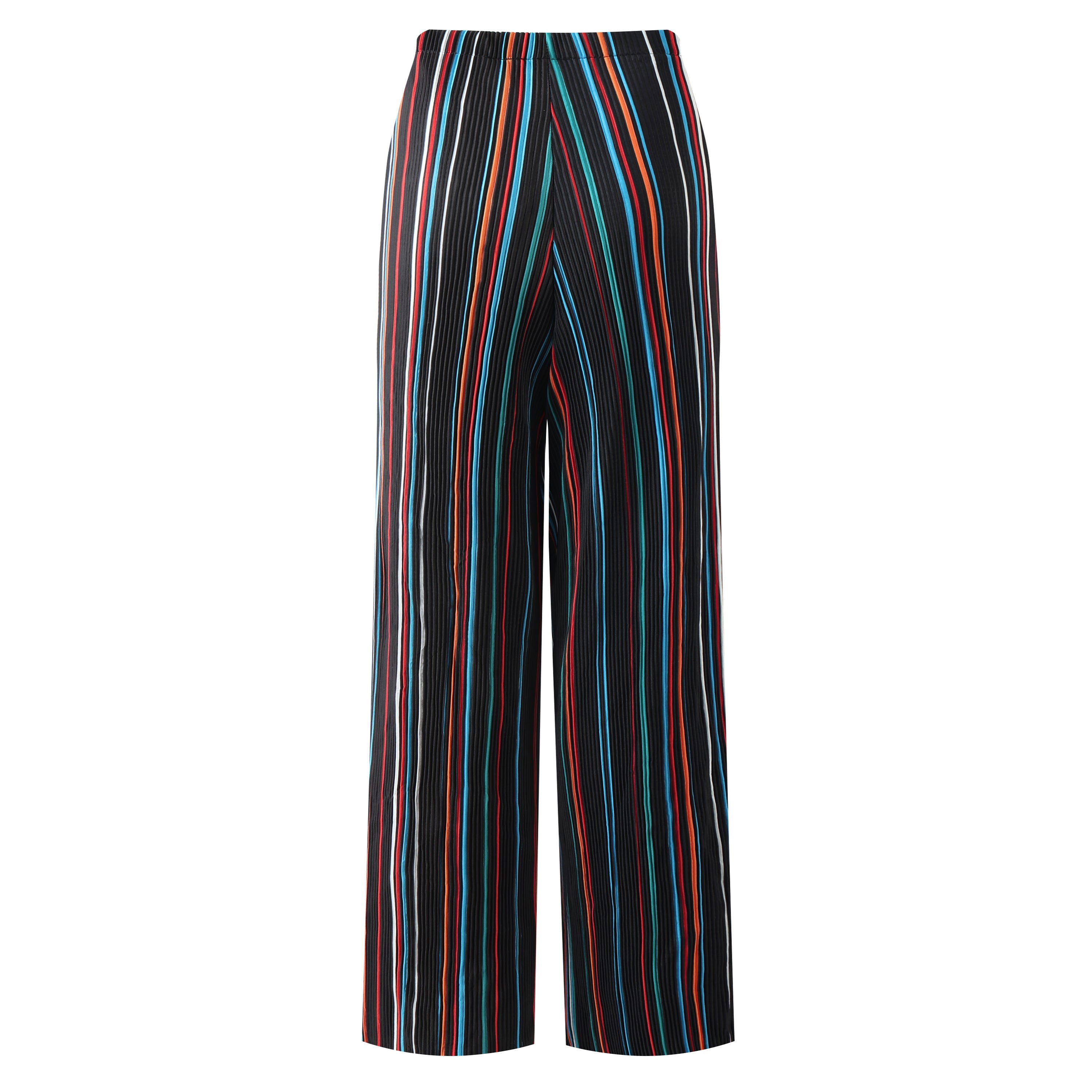 Black Stripe Abstract Print Wide-Leg Drawstring Palazzo Pleated Pants