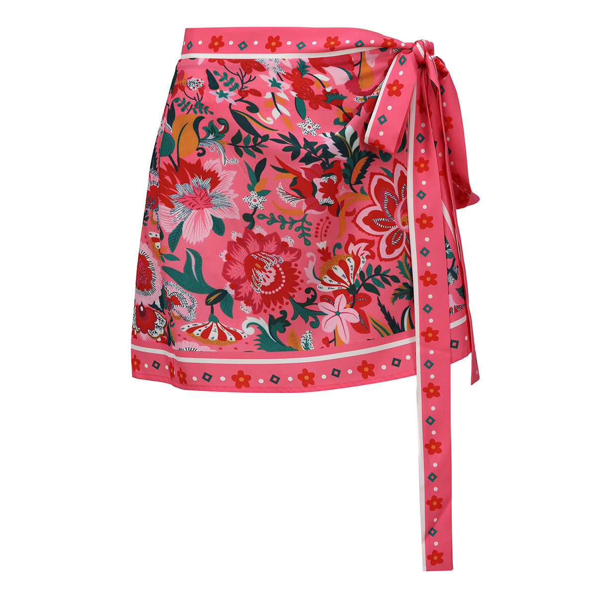 Pink Elegant Floral Patterns 3-Piece Set Swimsuit&Skirt