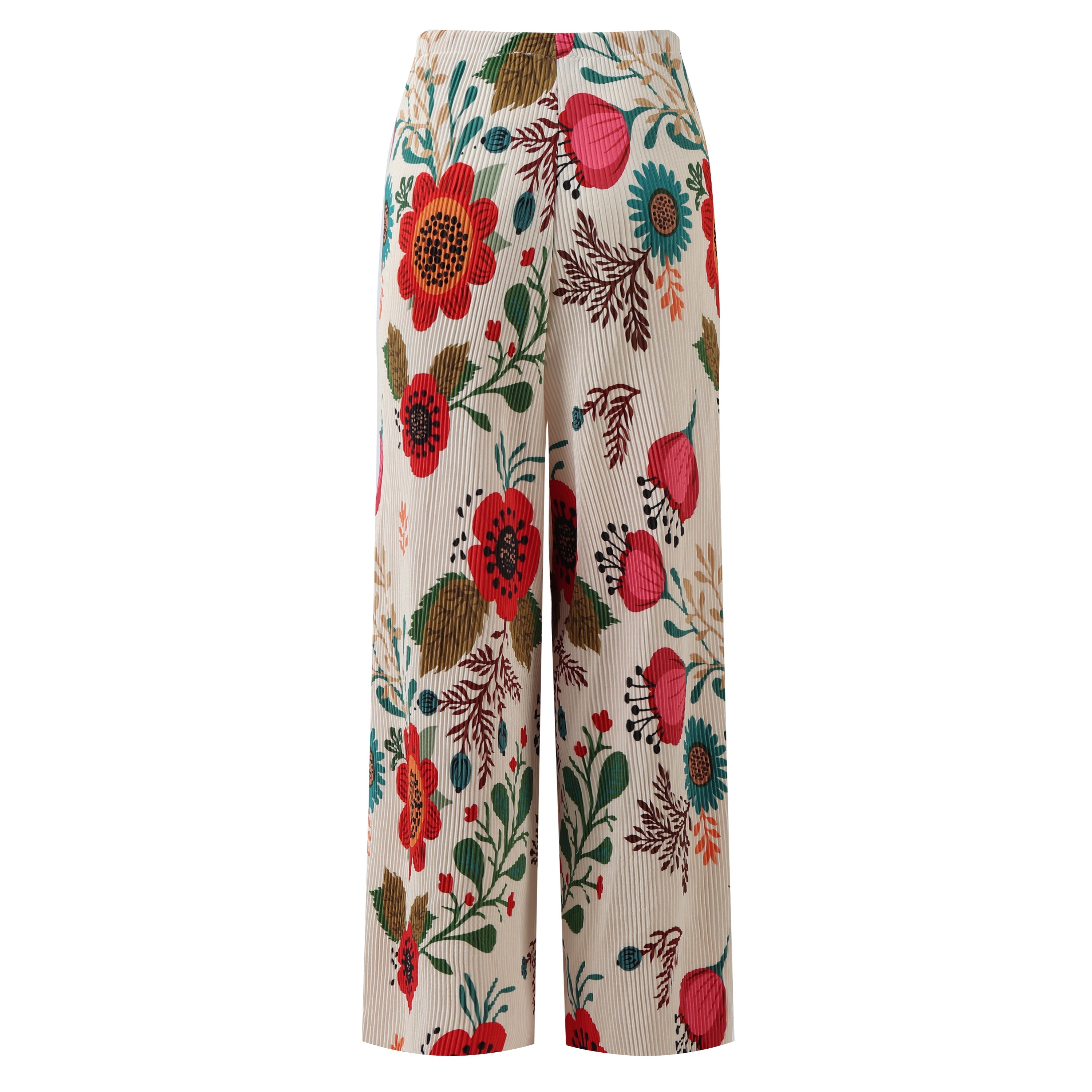 Flower Floral Print Abstract Print Wide-Leg Drawstring Palazzo Pleated Pants
