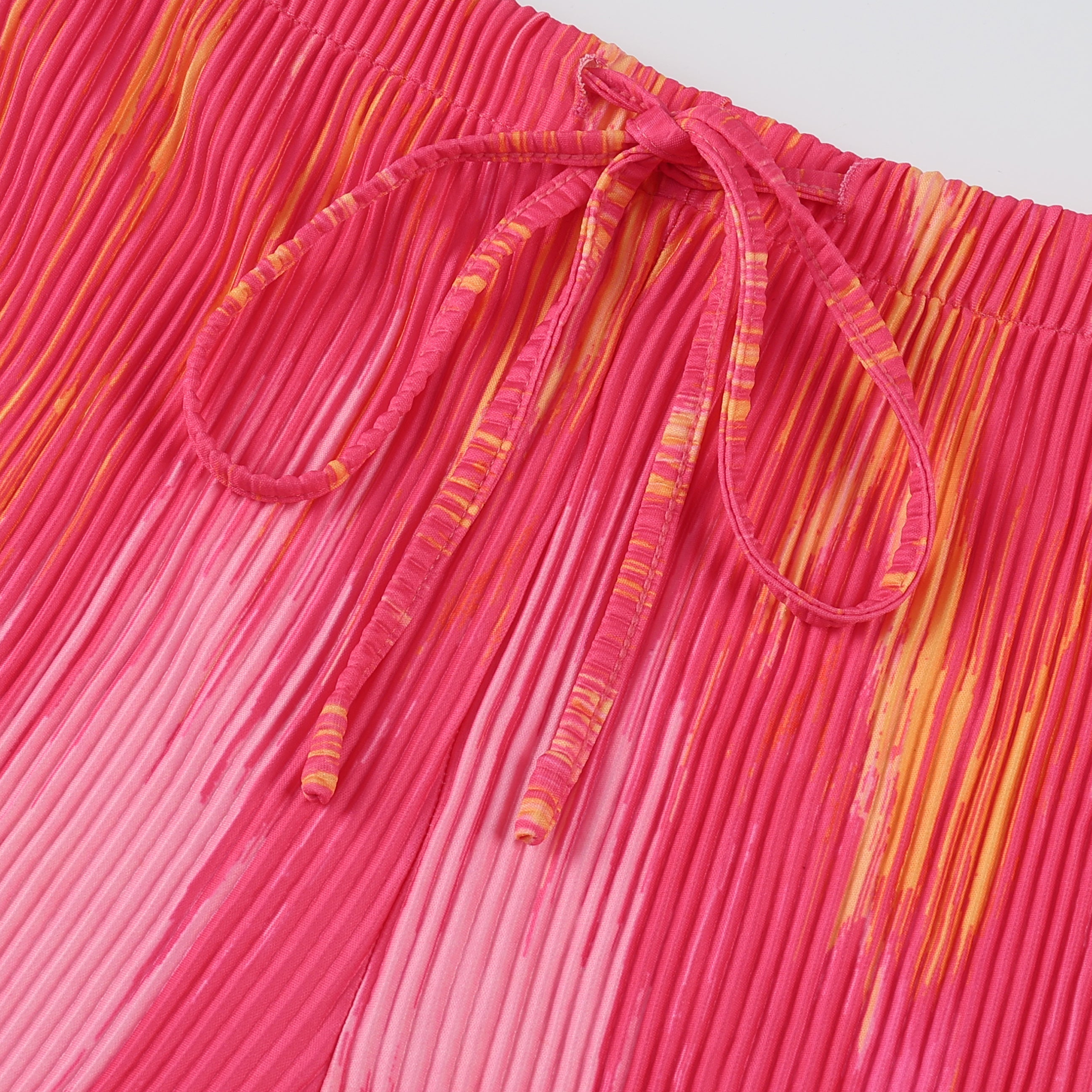Tie-dye Abstract Print Wide-Leg Drawstring Pants Palazzo Pleated Pants
