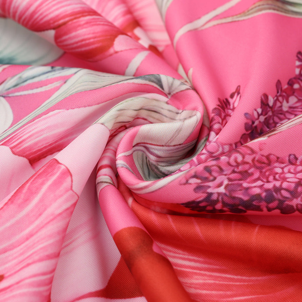 Pink Floral Patterned Ruffled Sleeves One-Piece Swimsuit&Skirt