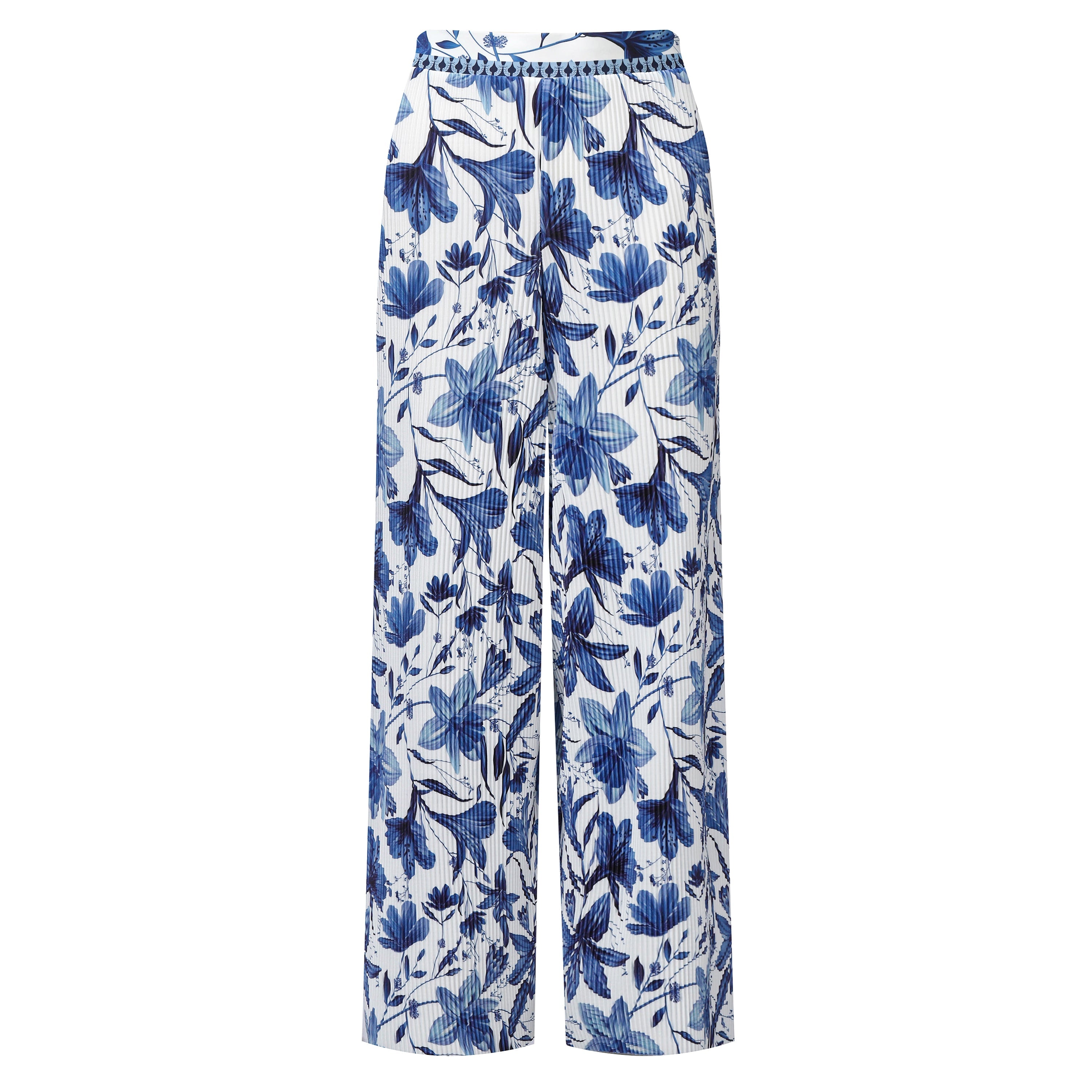 Boho Breeze Blue Floral Wide-Leg Trousers Palazzo Pants