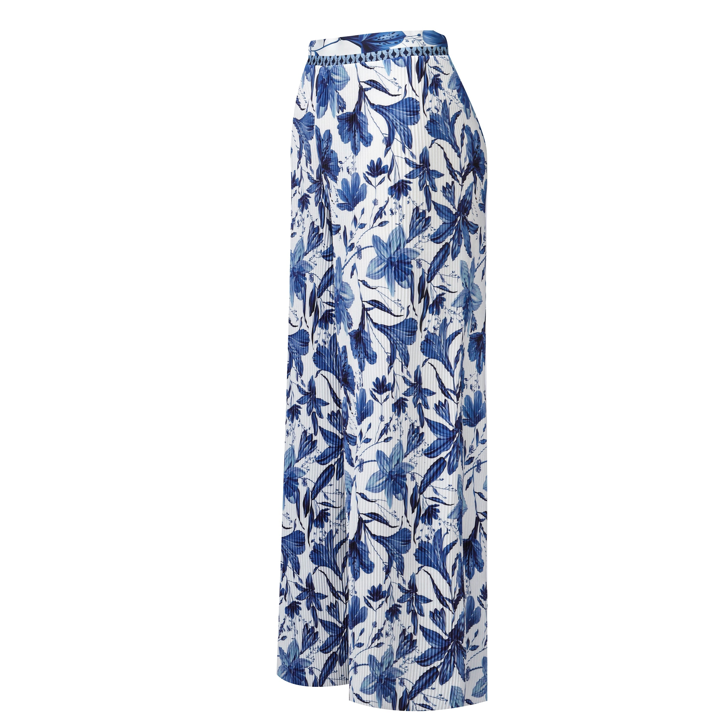 Boho Breeze Blue Floral Wide-Leg Trousers Palazzo Pants
