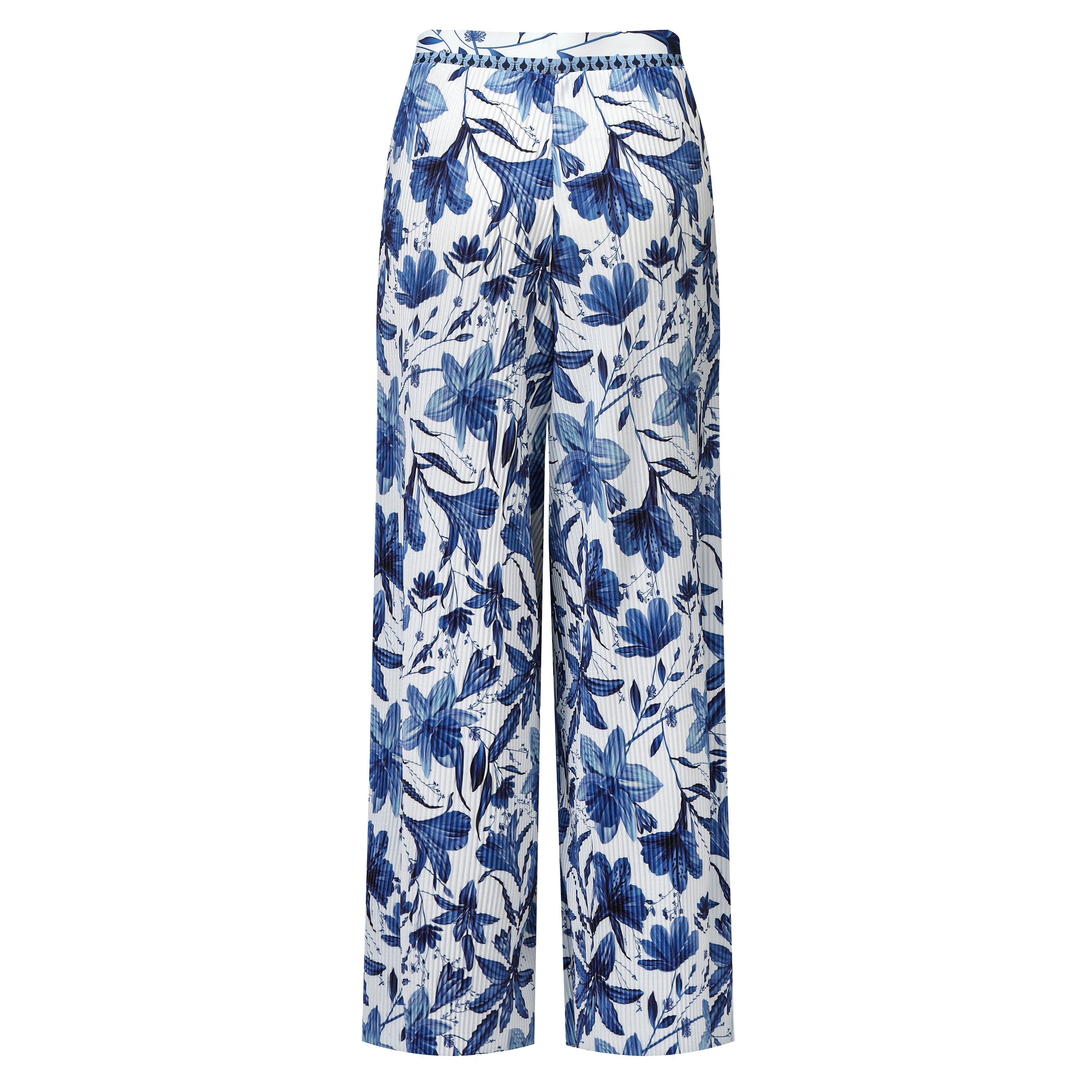 Boho Breeze Blue Floral Wide-Leg Trousers Palazzo Pants