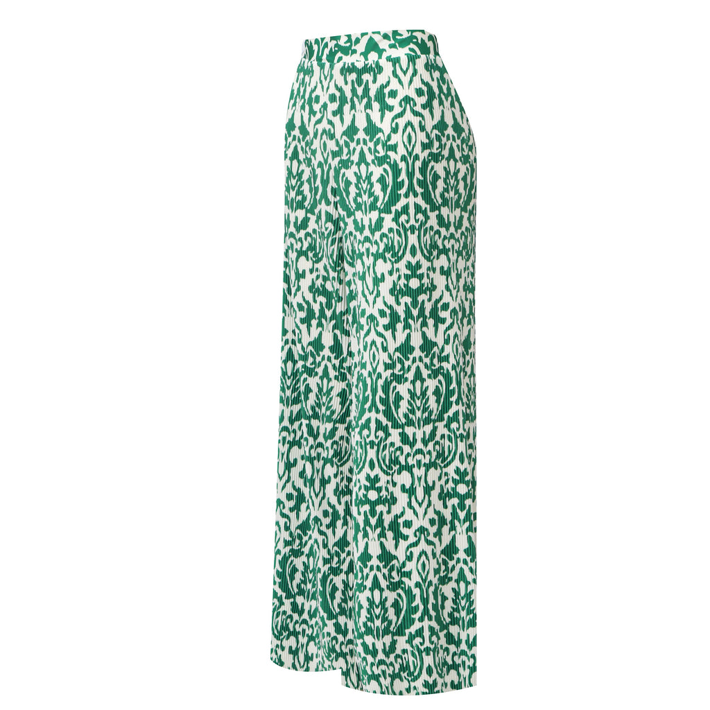 Green Boho Breeze Floral Palazzo Pants Wide-Leg Trousers