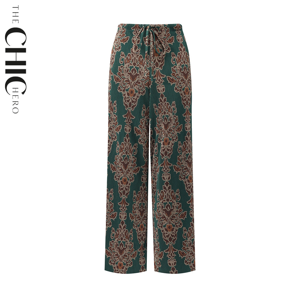 Dark Green Retro V-Neck Vest Top & Pleated Pants