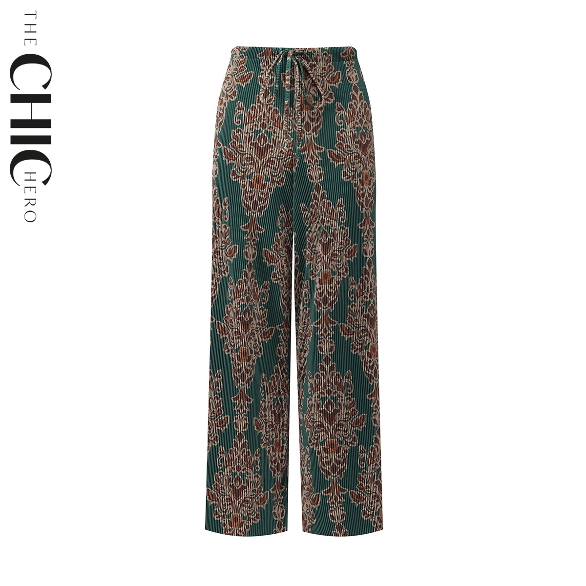 Dark Green Retro V-Neck Vest Top & Pleated Pants