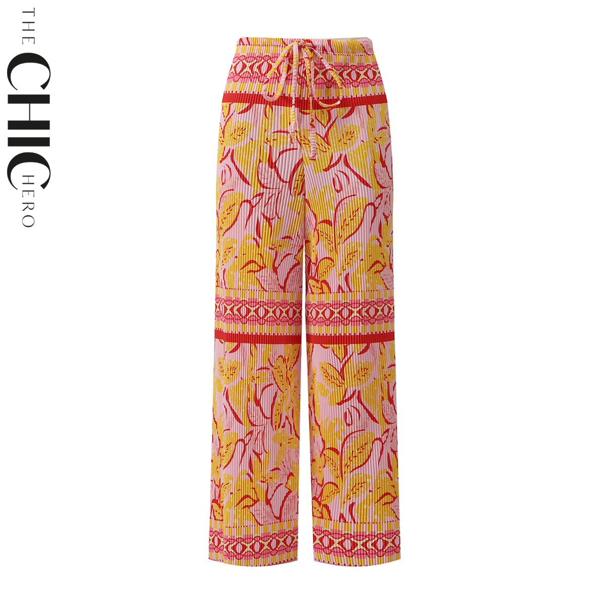 Abstract Leaf Pattern V-Neck Vest Top & Pleated Pants