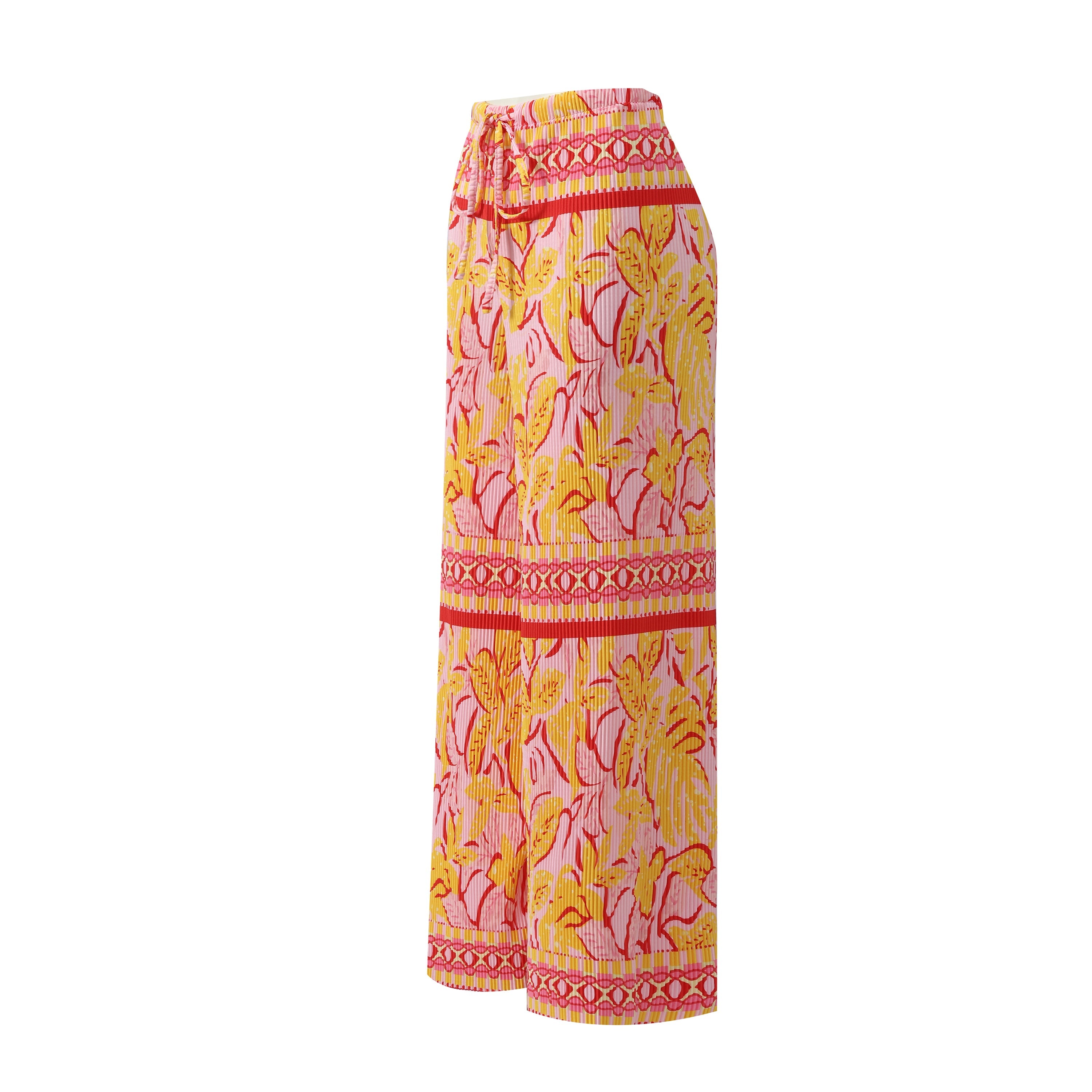 Abstract Leaf Pattern V-Neck Vest Top & Pleated Pants