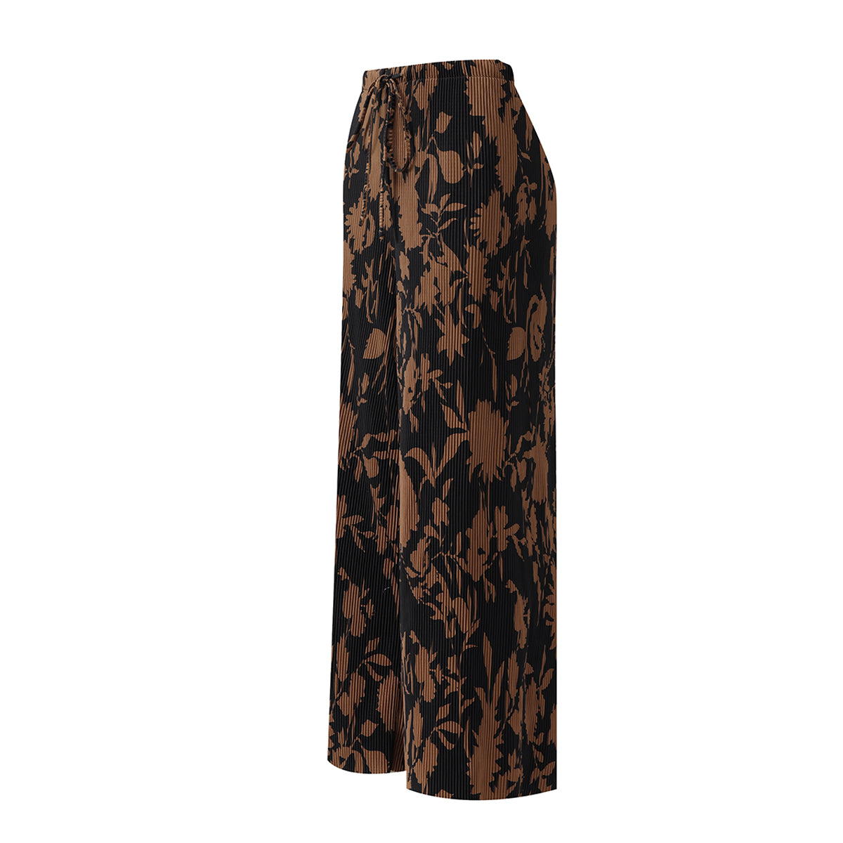 Vintage Brown Maple Leaf Pattern V-Neck Vest Top & Pleated Pants
