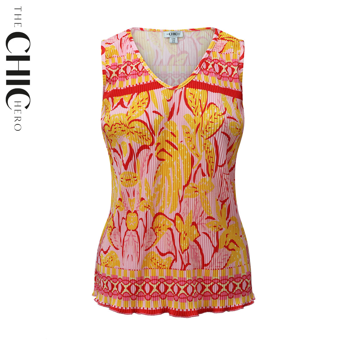 Abstract Leaf Pattern V-Neck Vest Top & Pleated Pants