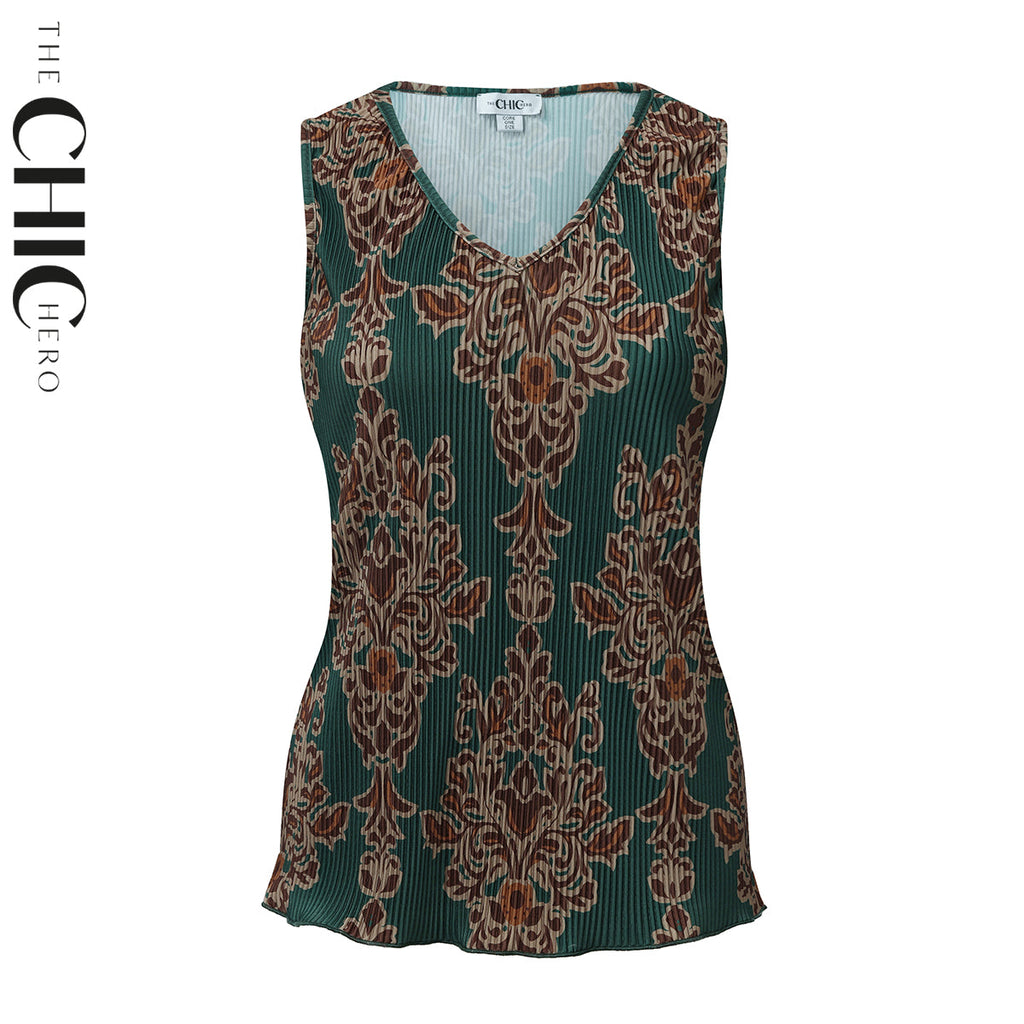 Dark Green Retro V-Neck Vest Top & Pleated Pants