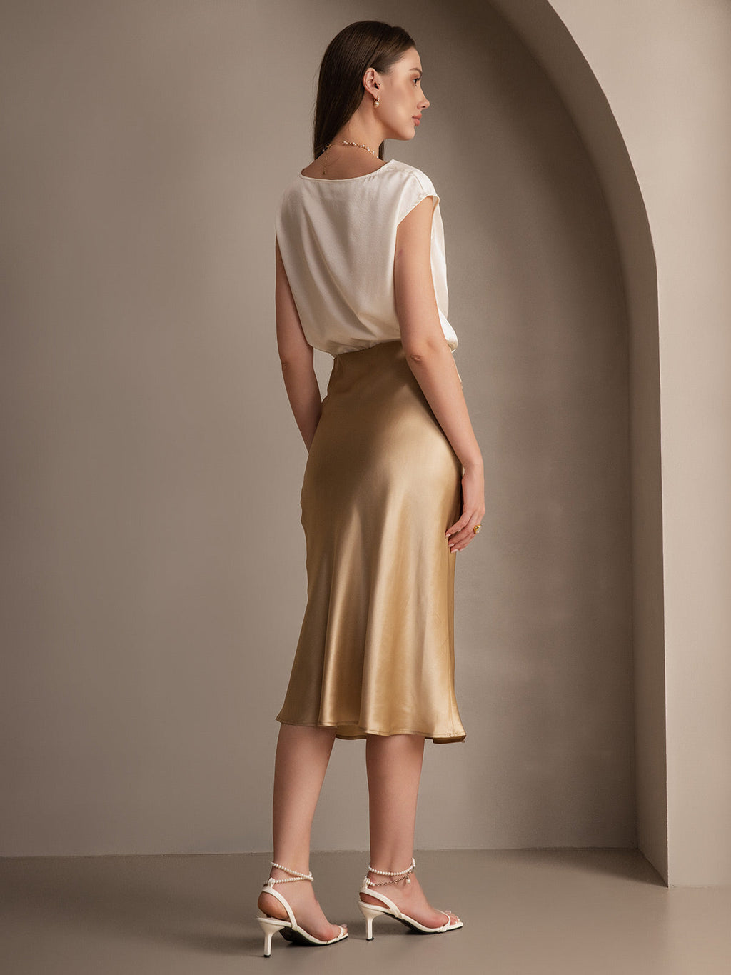 19Momme Mulberry Silk Stretch Long Straight Skirt