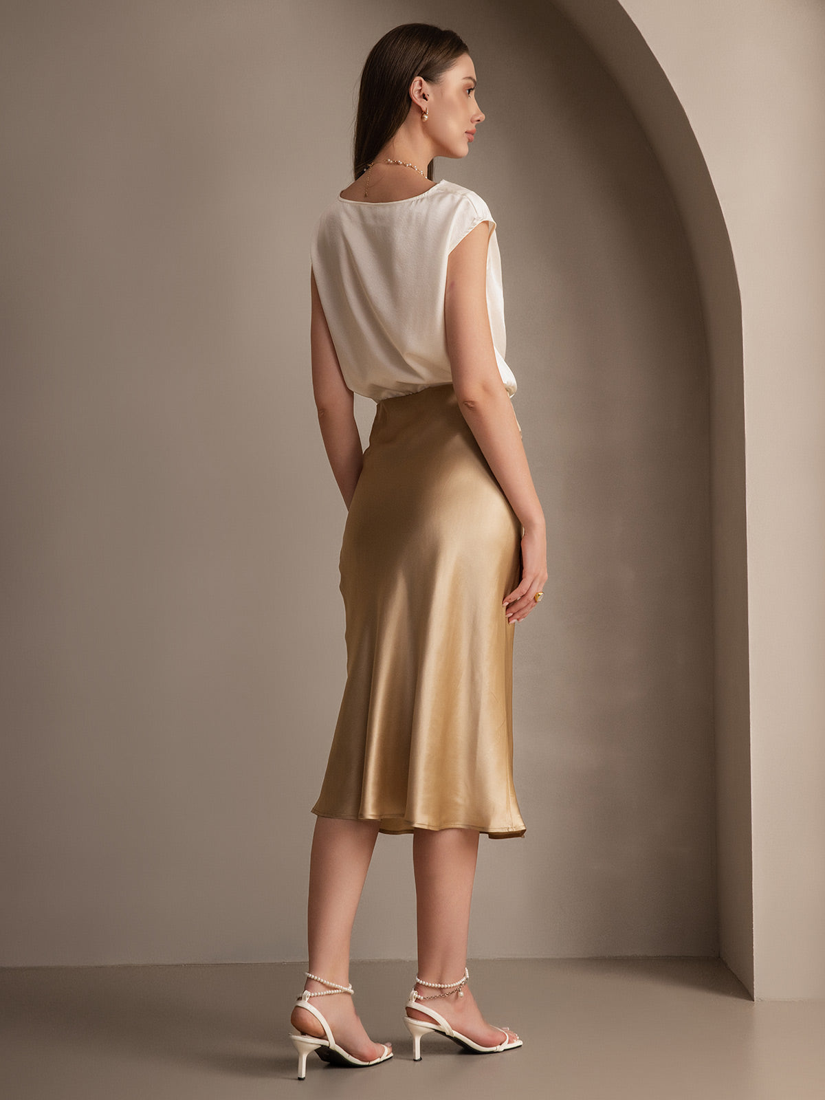 19Momme Mulberry Silk Stretch Long Straight Skirt