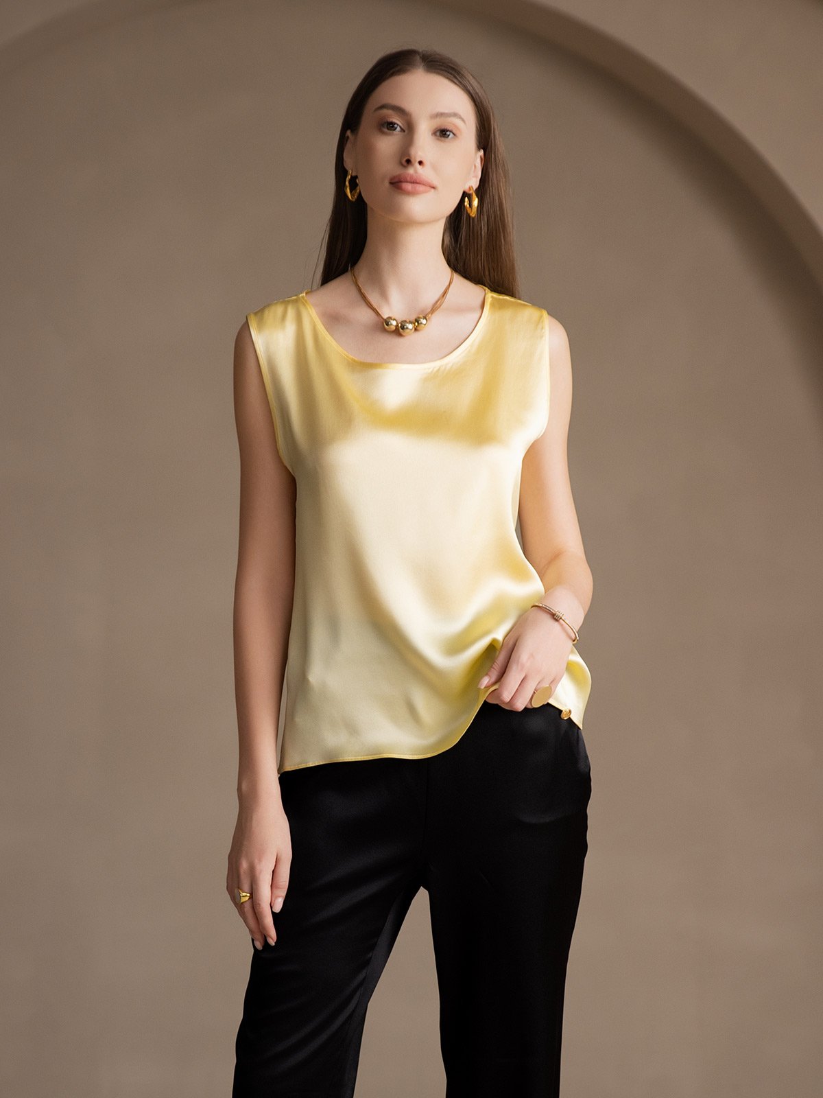 19Momme Silk Lounge Round Neck Tank Top